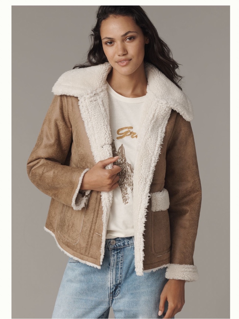 NWT Bernardo Distressed Faux-Suede Sherpa Fleece Jacket, XL